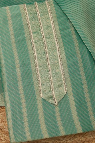 Soch Womens Green Tissue Zari Woven Unstitched Dress Material With Zari Woven