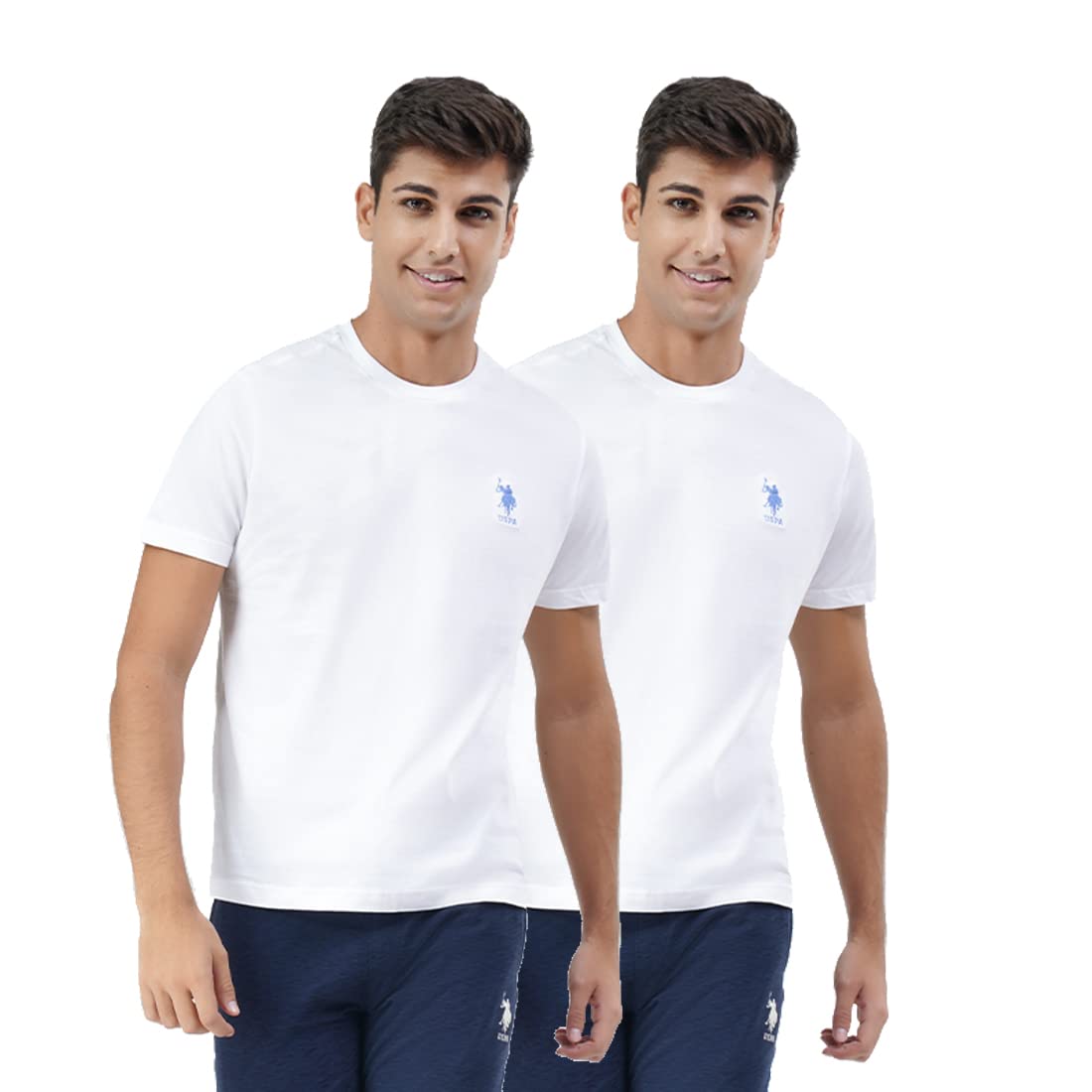 U.S. POLO ASSN. Mens Crew Neck Embroidered Logo I633 Lounge T-Shirt - Pack of 2 (White L)