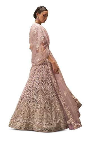 Soch Womens Purple Net Embroidered and Sequin Embellished Unstitched Lehenga Set
