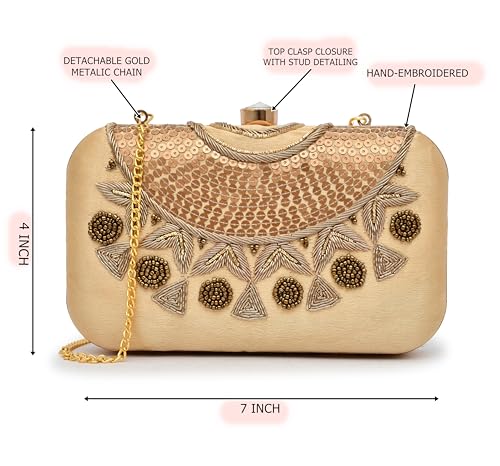 For The Beautiful You Neck Embroidered Women's Clutch (Gold)
