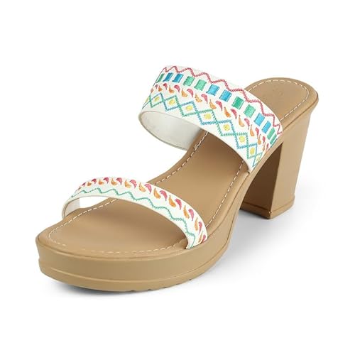 tresmode ATHENA White Women's Dress Block Heel Sandals in Size 4 UK / 37 EU