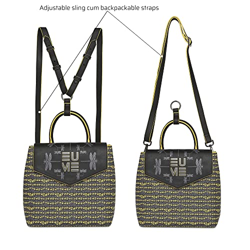 EUME Petal Tail Handbags for Women, Black | Stylish Ladies Purse for Women | Vegan Leather Dragonfly UV Printed | Messenger Bag | Tote Bags for Women | Designer Ladies Purse |