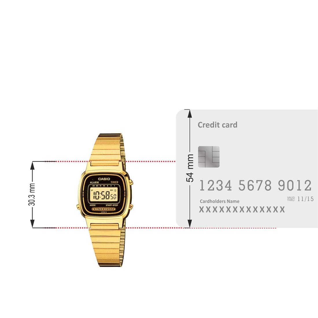 Casio Vintage LA670WGA-1DF Black Digital Dial Gold Stainless Steel Band D124