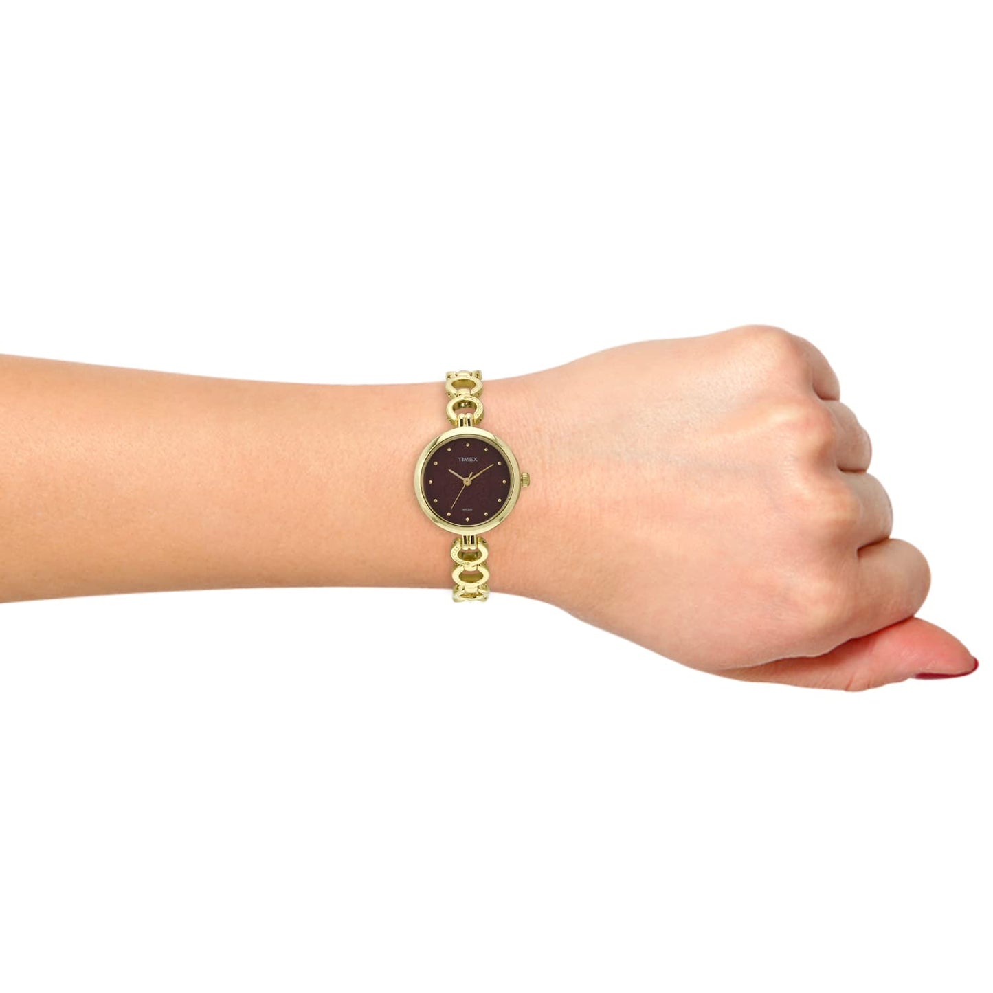 TIMEX Classics Analog Watch for Women with Purple Round Dial & Gold Brass Bracelet Band Water Resistant Women's Wrist Watches - TWEL11415