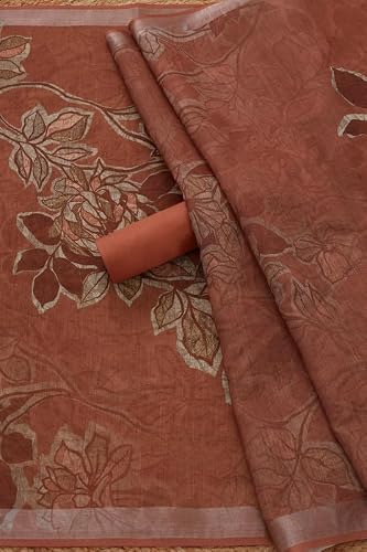 Soch Womens Earth Linen Floral Unstitch Dress Material With Beads And Stones