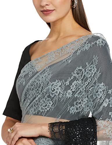 RIVER Women's 100% Nylon Saree with Blouse Piece (RS2SVSR238A_Black)