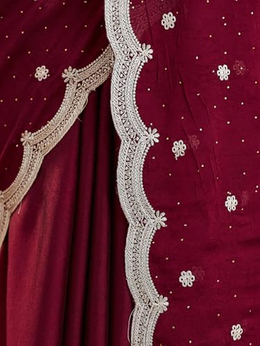 SIRIL Women's Silk Blend Embroidery & Stone Work Saree With Unstitched Blouse Piece (4021S591AA_Maroon)
