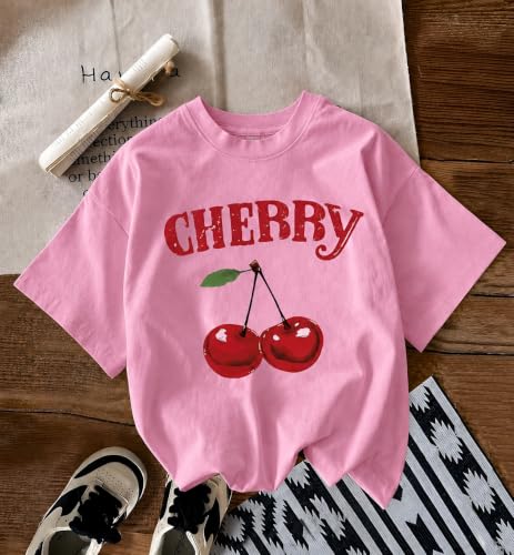 Jawdrobe Cotton Blend Oversized Fit Half Sleeve Printed Round Neck T-Shirt for Women (Tshirt-Cherry-Pink-s)