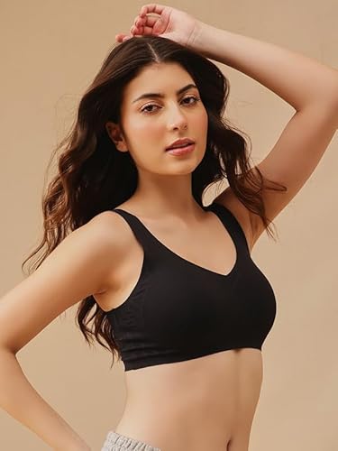 Clovia Women's Padded Non-Wired Full Coverage Seamless Bonded Slip-On T-Shirt Bra (BR5058R13_Black_XXL)