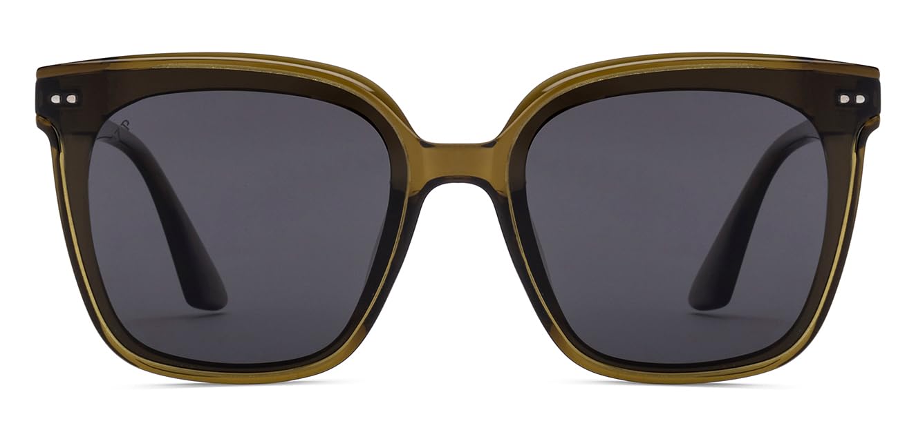 VINCENT CHASE EYEWEAR By Lenskart | Green-Grey Full Rim Square | Stardust | Branded Latest And Stylish Sunglasses | Polarized And 100% Uv Protected | For Women | Large | Vc S16913