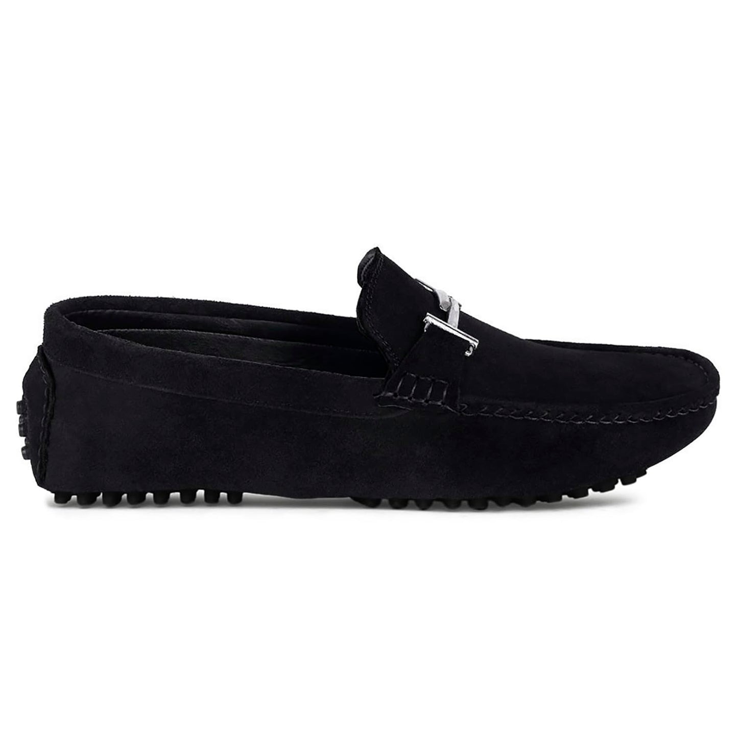 LOUIS STITCH Suede Loafers for Men | Designer Buckle Moccasins | Formal & Casual Slip-On Shoes | Ideal for Business, Parties, Everyday Wear | Solid Obsidian Black | UK Size 10 (ITSUD-)
