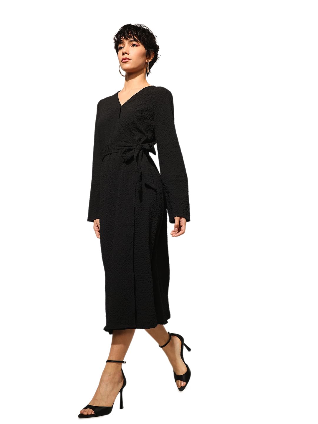 ONLY Women's Wrap Dress with Belt Midi Dress