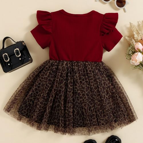 Hopscotch Girls Polyester Cheetah Print Fit and Flare Dress with Bow Applique in Red Color For Ages (4-5 Years)