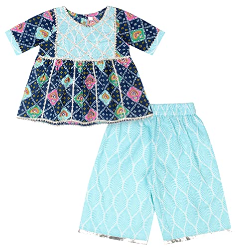 superminis Baby Girls Cotton Printed Kurti With Gota Work And Straight Palazzo (5-6 Years, Blue)