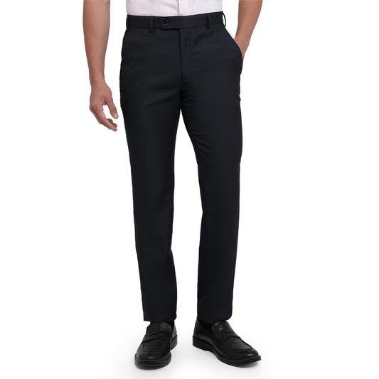 Park Avenue Men Slim Fit Solid Pattern Poly Viscose Blend Flat Front Formal Trouser Blue