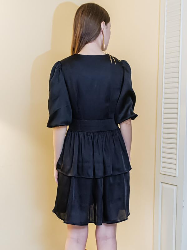 Zink London Women's Black Solid Layered Short Dress