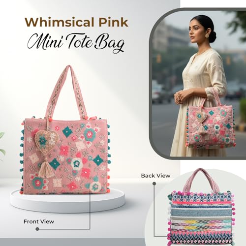 Boho Girl Whimsical Multicolor Jacquard Mini Blush Tote with Adjustable Strap | Wedding Gifts | Handbag For Girls | Birthday Gifts