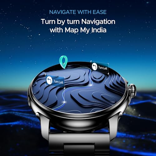 boAt Lunar Oasis w/TBT Navigation, QR Tray, Watch Face Studio, Bluetooth Calling, Emergency SOS 1.43" (3.6 cm) AMOLED Display Fitness Smart Watch for Men & Women(Steel Black)