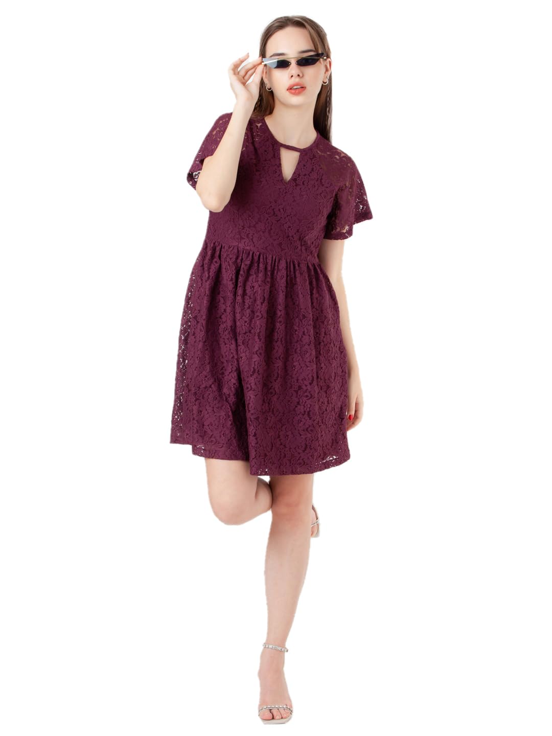 Zink London Women's Wine Laces Regular Short Dress