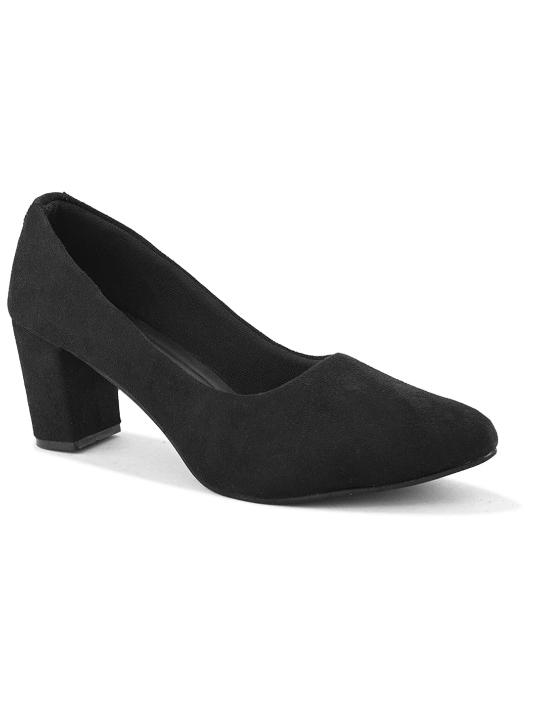 XE Looks Classic Black Pumps | Chic Suede Finish | Comfortable & Stylish Block Heel For Girls & Womens