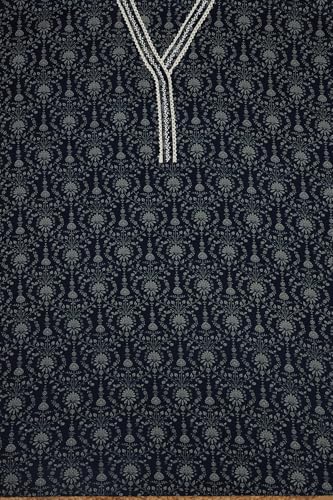 Soch Womens Navy Blue Jam Cotton Floral Print Unstitch Dress Material With Thread Work