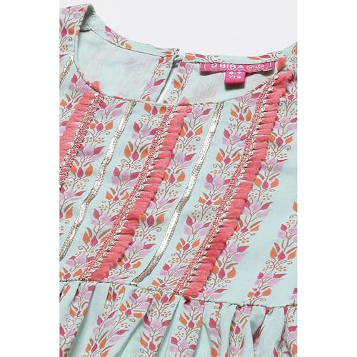 Biba Girls Girl's Cotton Kurta Set with Dupat (KW4670AW22AQUCRL_Blue