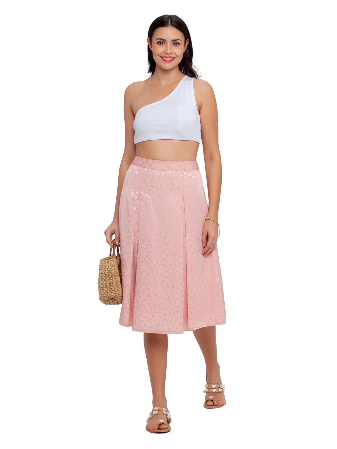 Zink London Women's Pink Printed Flared Skirt