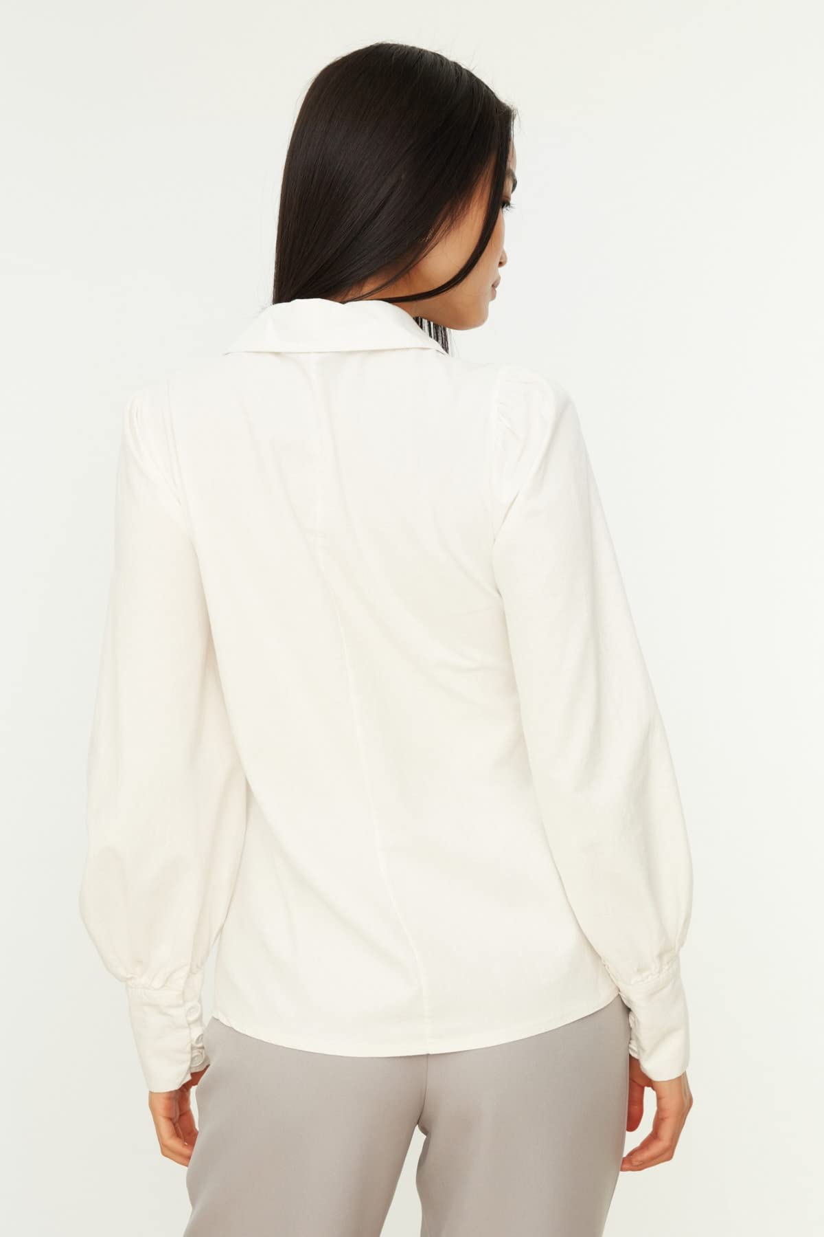 Trendyol Women Regular Basic Shirt Collar Woven Shirt, White, 42