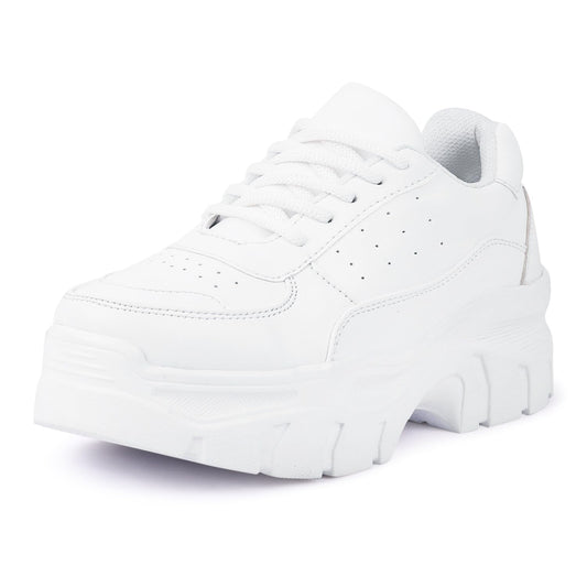 LENSBURY Women's Shoes for Walking Gym Training, Casual, Sports, Slip-On, Lightweight Lace up Athletics Slipon Running Sneaker for Ladies and Girls LBCNV6050WT-36 White