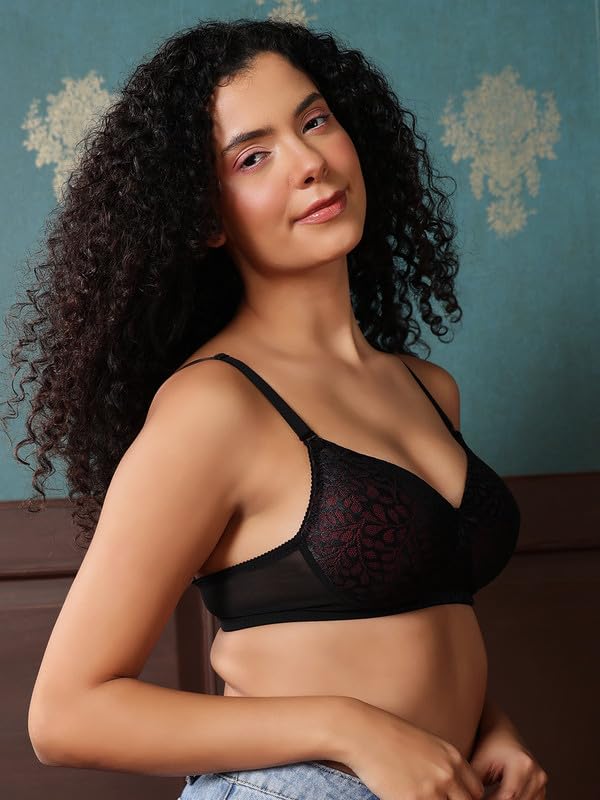 Clovia Women's Lace Padded Non-Wired Full Coverage Multiway Bra (BR2332B13_Black_34B)