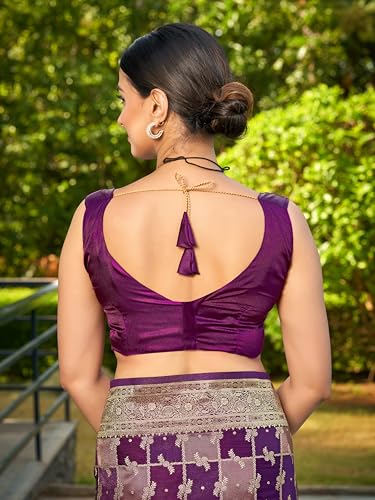 MANOHARI Women's Most Trendy Banarasi Satin Silk Woven Purple Wine Saree With Heavy Jacquard Work Saree With Blouse Piece_MN2054
