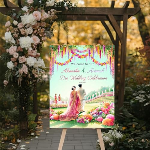 Party Perfect Designs Pre Wedding Sign Board, Personalised Welcome Sunboard, 3mm and 5mm Thickness, Various Designs and Colours, Wedding Decoration (Green Pastel)
