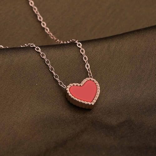 PALMONAS Rose-Gold Affecttion Necklace & Earring Jewellery Set for Women - Heart Shaped Earring & Necklace, Gift For Women & Girls