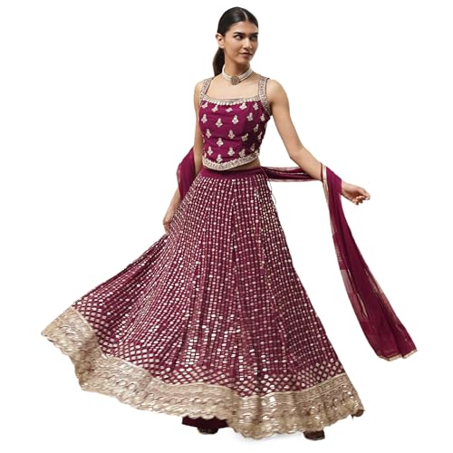 BIBA Women Burgundy Georgette Lehenga Set_32