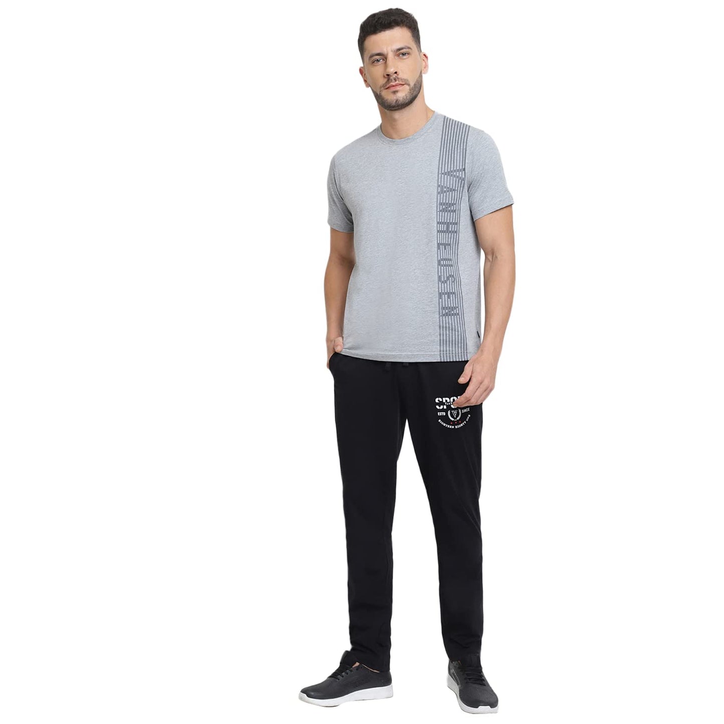 Van Heusen Men Cotton Athleisure Ultra Soft Regular Fit T-Shirt-Crew Neck, Short Sleeve_60044_Grey Melange_L