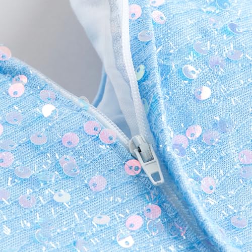 Hopscotch Girls Knee Length Party Dresses in Blue Color For Ages (5-6 Years)