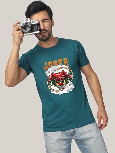 T-70 Men's Polycotton Printed Round Neck T-Shirt | Color - Peacock Green | Size - S