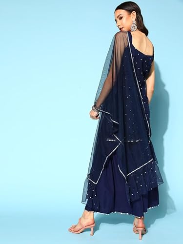 Embroidered Shoulder Straps Beads & Stones Straight Kurta With Sharara & Dupatta