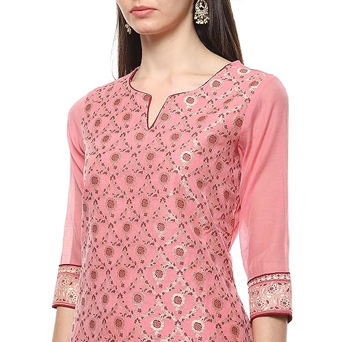Biba WOMEN YARNDYED STRAIGHT SALWAR KURTA DUPATTA(SKDBANARASI8851_BLUSH PINK_34)