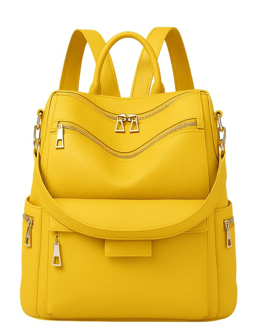 MomsyStore Medium Size Leatherette Backpack Purse for Women and Girls Convertible (YellowL)