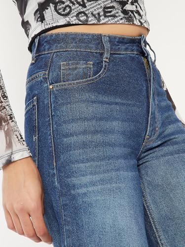 Max Women Washed Wide Leg Jeans (Blue_36)