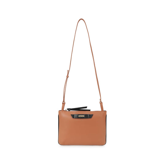 Fastrack Solid PU Structured Sling Bag for Women with Bow Detail | Metal Zipper | Slings for Casual Carry | Ladies Purse Handbag | Trendy Slings for Women