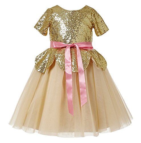 Fairy Dolls Girls' Maxi Dress (Fdgoldenround_Golden_5-6 Years)