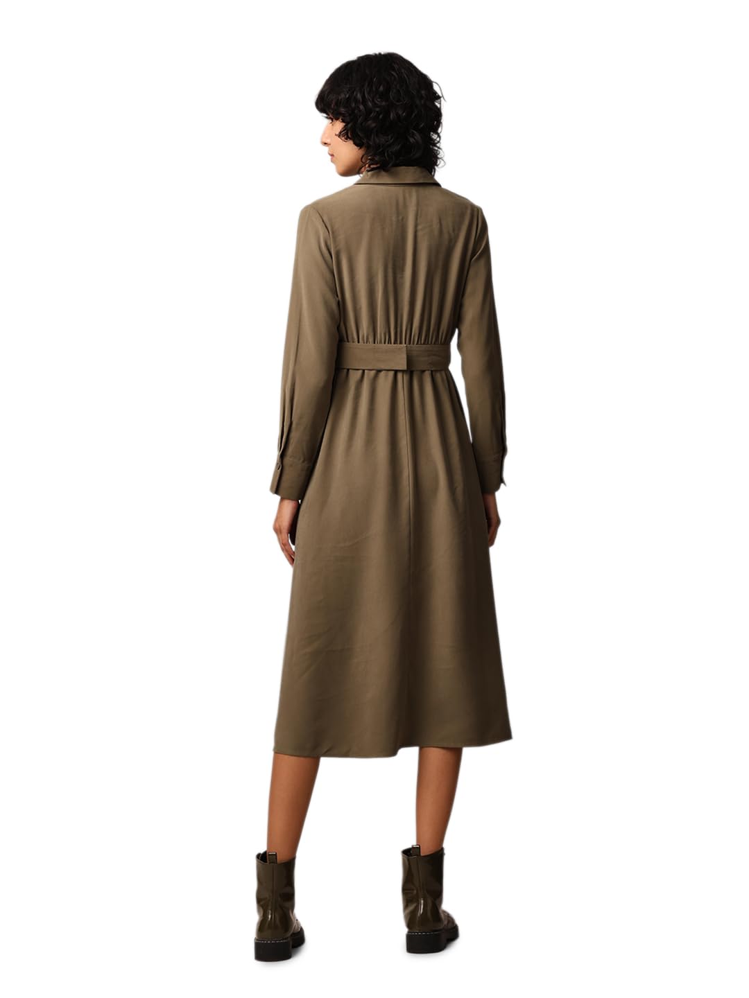ONLY Women Solid Regular Fit Casual Olive Shirt Dress
