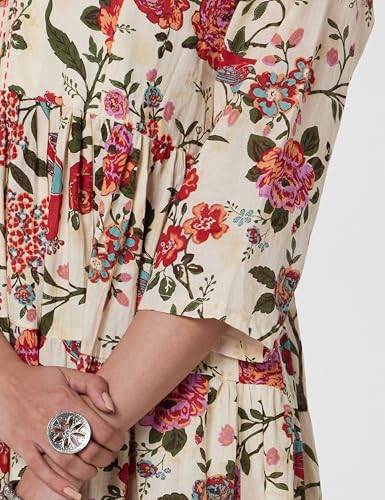 BIBA Women Printed Flared Mix and Match Ankle Length Dress (Fusassorted1303E_Off White_34), Casual Dress, Medium