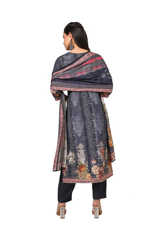 Soch Womens Charcoal Viscose Muslin Suit Set With Mirror Work