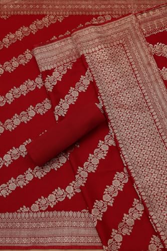 Soch Womens Maroon Russian Silk Zari Woven Unstitch Dress Material With Zari Woven