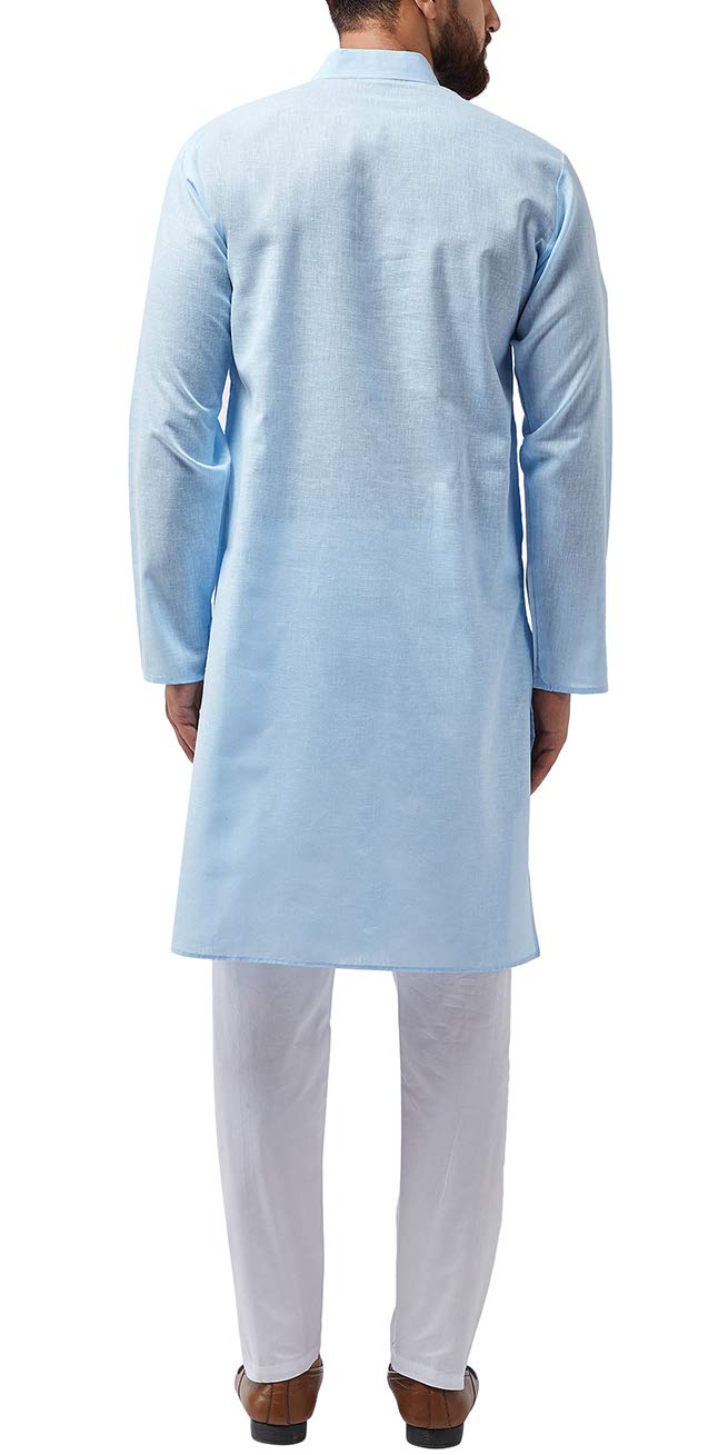SOJANYA (Since 1958 Mens Cotton Blend Sky Blue Kurta & Churidar Pyajma Set Size L