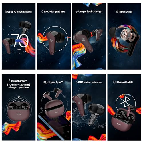 Noise Buds VS102 Plus Wireless Earbuds, Bluetooth Earbuds with 70H Playtime, Quad Mic ENC for Clear Calls, 11mm Drivers, Deep Bass, Instacharge, Bluetooth v5.3 (Deep Wine)