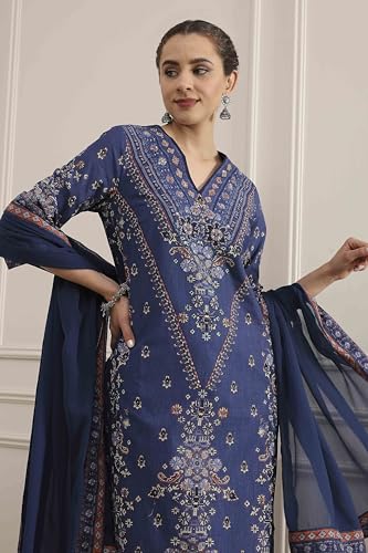 Biba Women's Cotton Kurta Set (SKDVINWIN30551AW25BLU_Blue